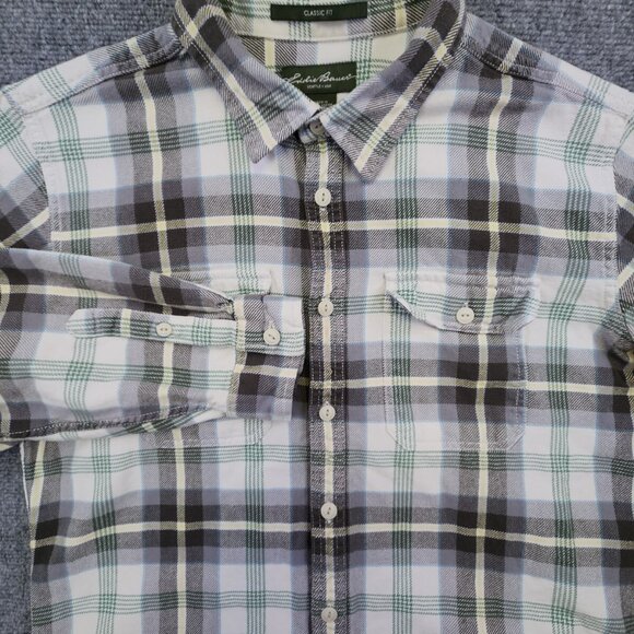 Eddie Bauer Classic Fit Men's Large Flannel  Multicolored Plaid Button Up Shirt - Picture 1 of 10